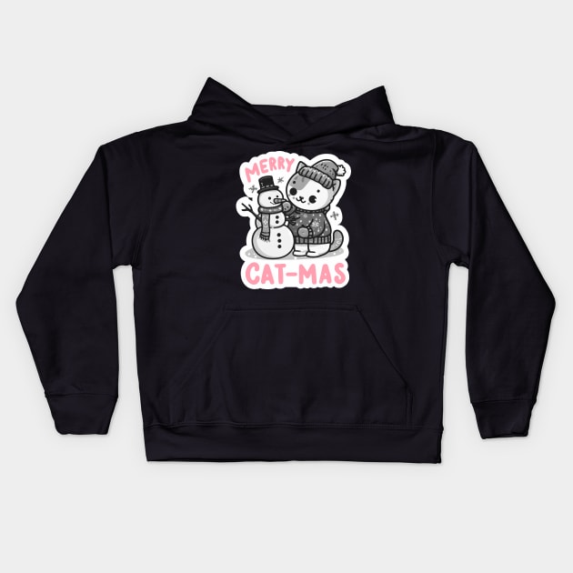 Merry Cat-Mas Kids Hoodie by Plushism